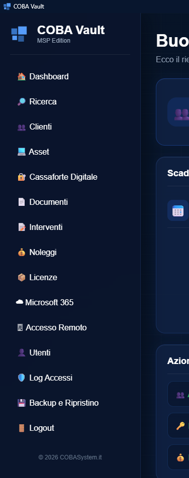 Menu laterale COBA Vault