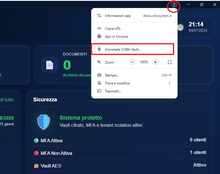 Disinstallare COBA Vault dal computer